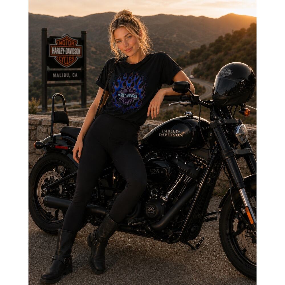 Harley-Davidson Black Hills Rapid City SD Flame Graphic Tee Black Women’s L